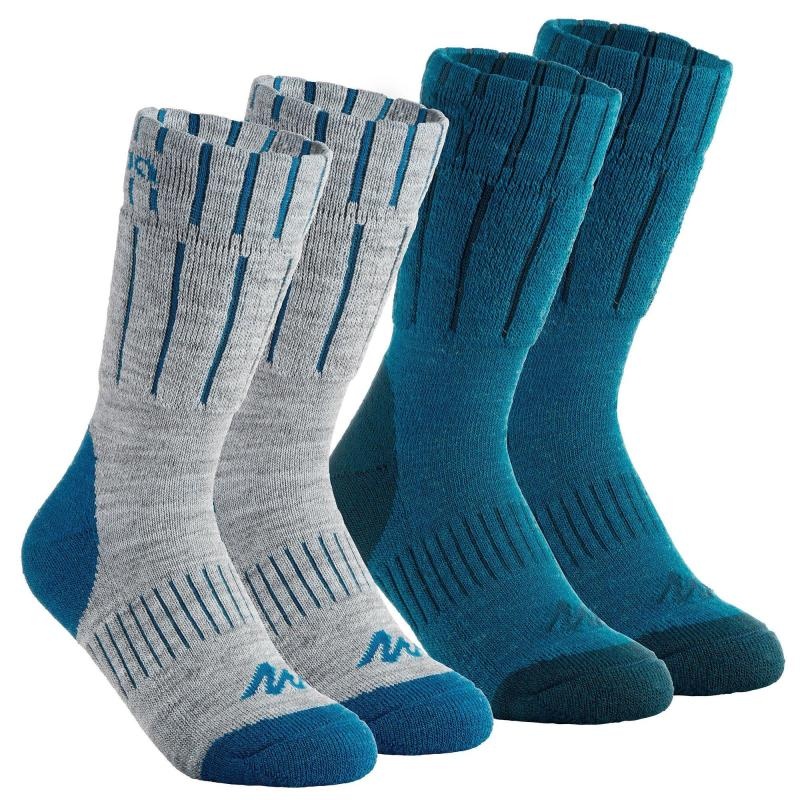 CHAUSSETTES DE RANDONNÉE NEIGE JUNIOR WARM MID GRIS BLEUES.