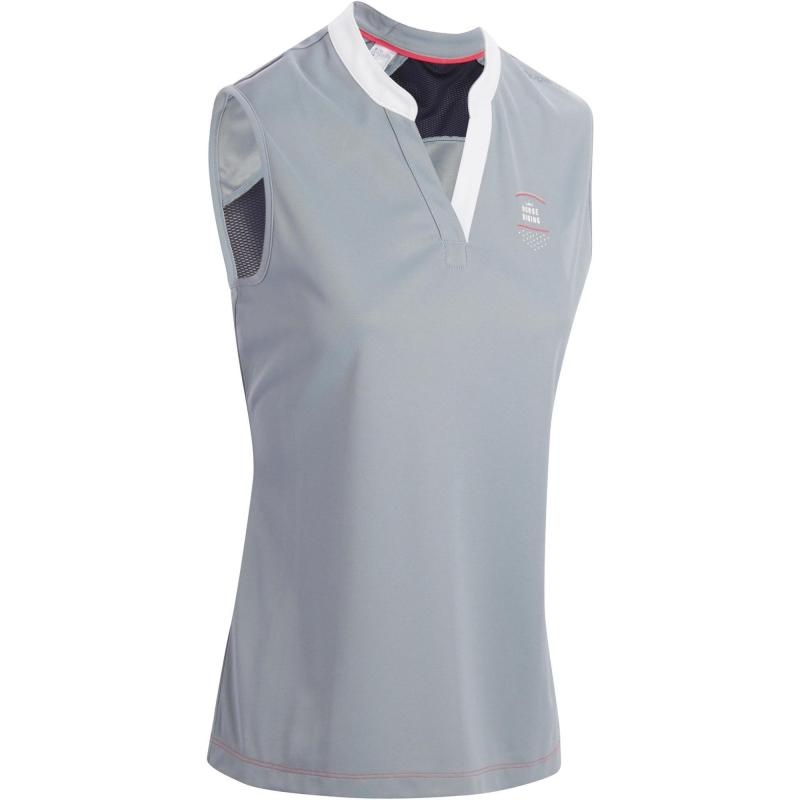 DÉBARDEUR ÉQUITATION FEMME DEB500 MESH GRIS ET MARINE